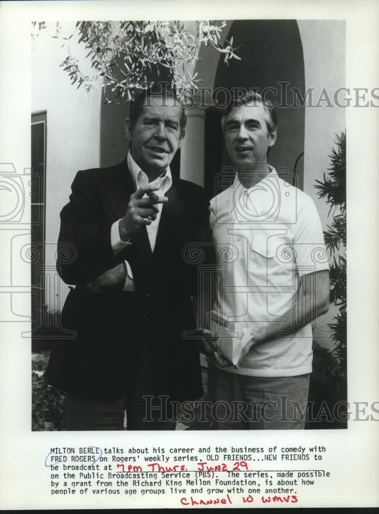 1978 Press Photo Milton Berle and Fred Rogers on Old Friends...New Friends PBS - Historic Images