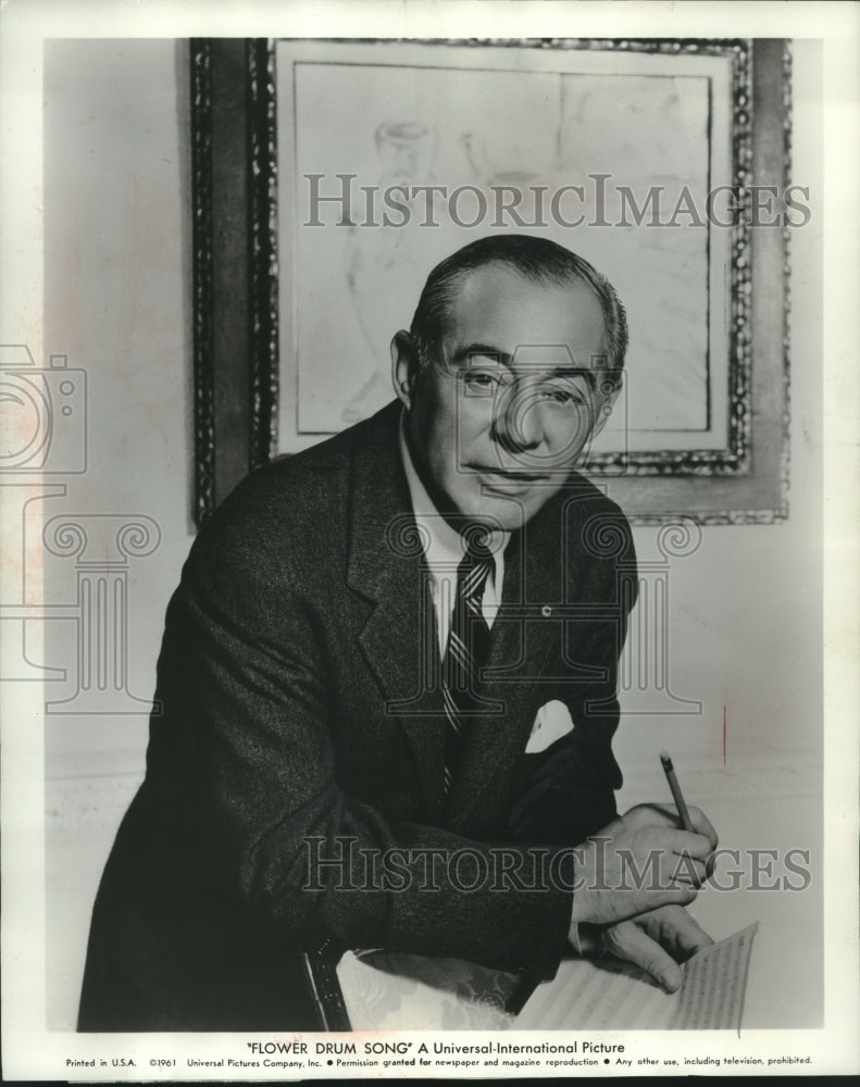 1961 Press Photo Composer Richard Rodgers writes music for &quot;Flower Drum Song&quot; - Historic Images