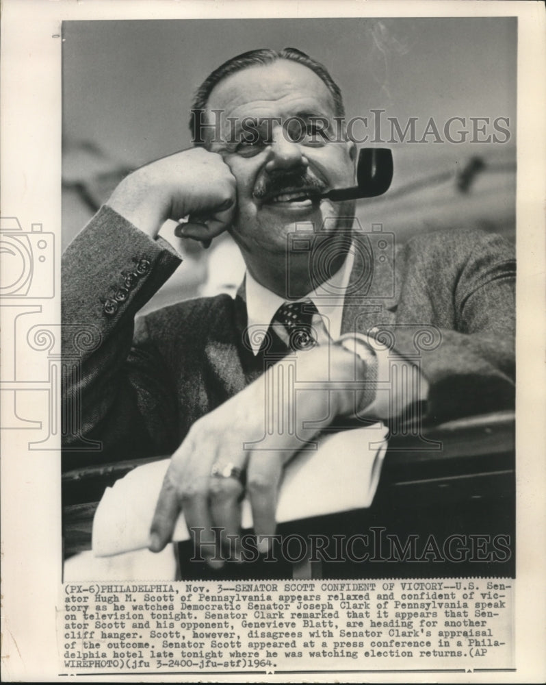 1964 Press Photo Senator Hugh M. Scott, PA, seems confident of victory-Historic Images
