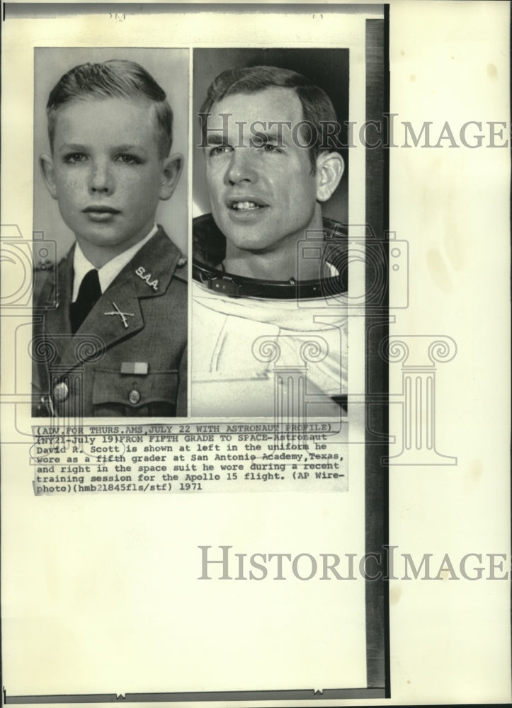 1971 Astronaut David Scott in fifth grade and now in his space suit - Historic Images