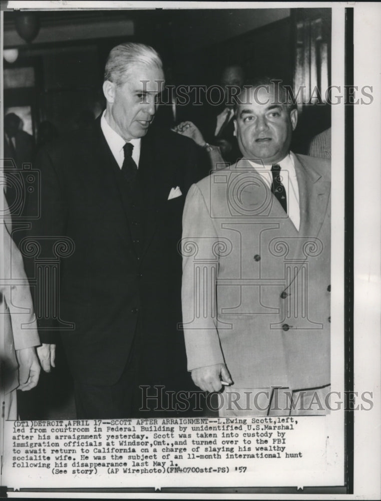 1957 Press Photo Leonard Scott arraignment Federal Building w/Marshall Detroit - Historic Images