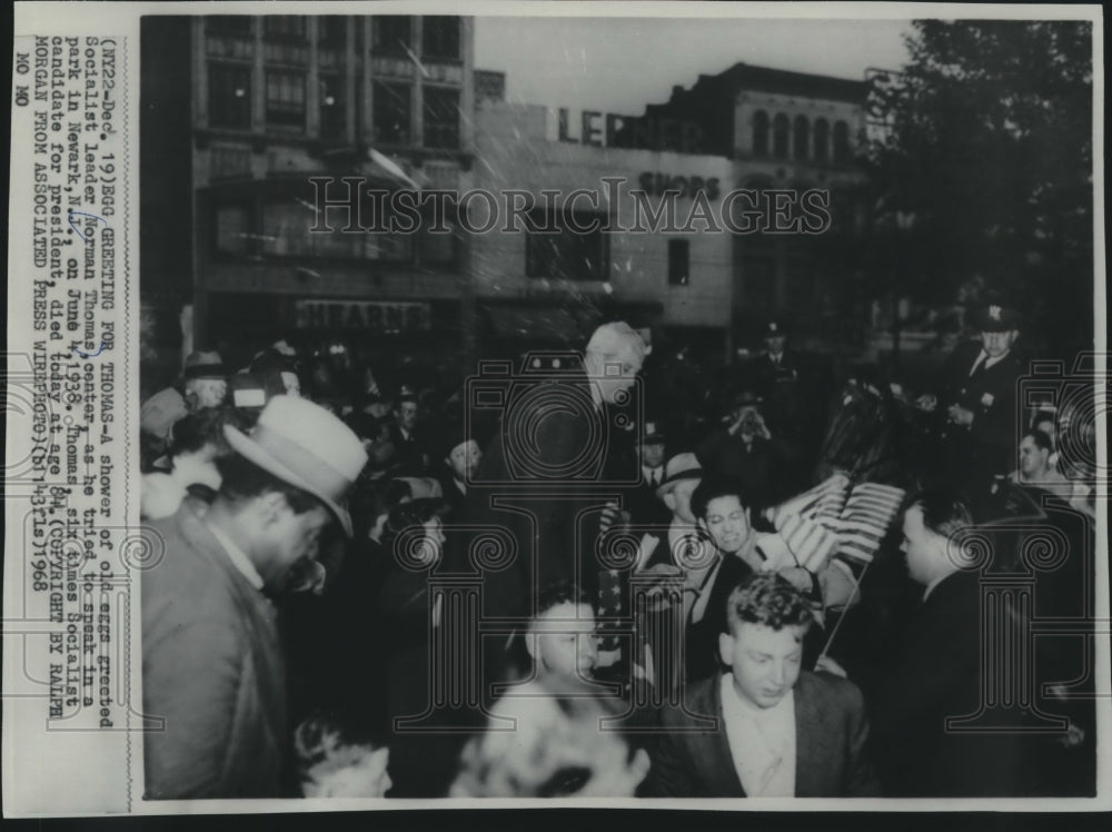 1968, Eggs Shower Socialist Leader Norman Thomas in New Jersey - Historic Images