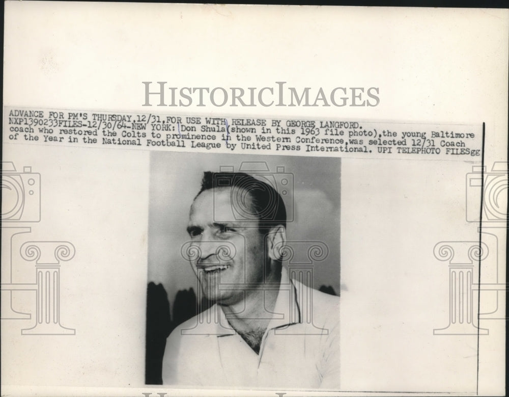 1963 Press Photo Don Shula named National Football League Coach of the Year 1964 - Historic Images