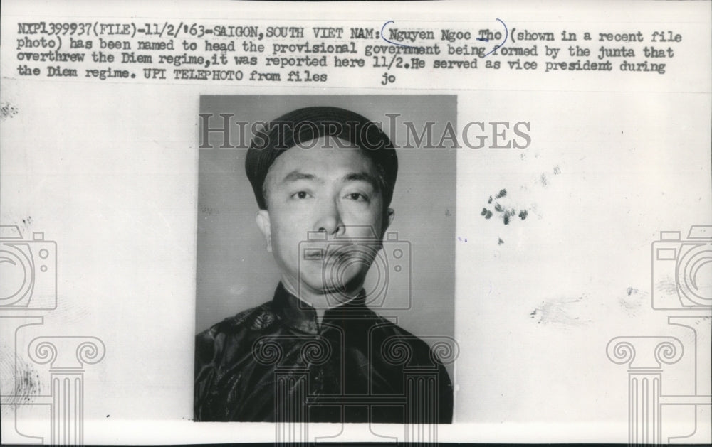 1963 Press Photo Nguyen Ngoc Tho of South Vietnam, head of government - Historic Images