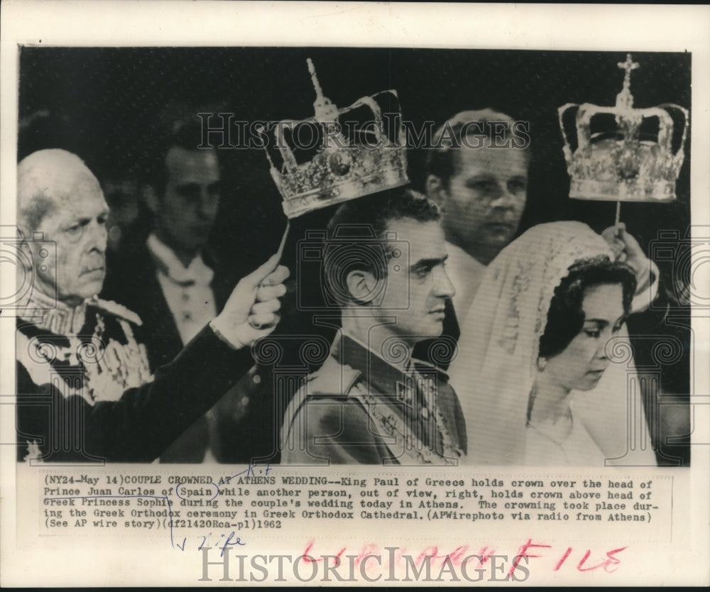 1962, Prince Juan Carlos and Princess Sophie at wedding in Greece - Historic Images