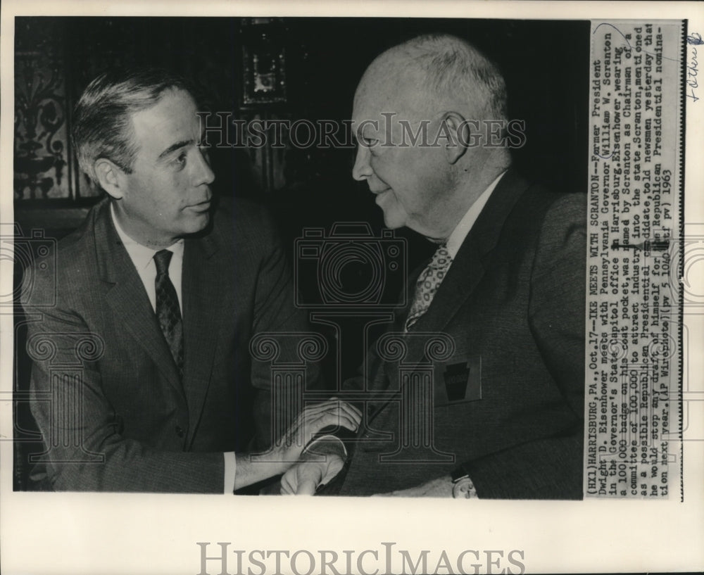 1963 Press Photo overnor William W. Scranton and former President Eisenhower - Historic Images