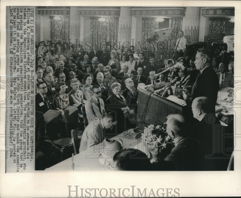 1964 Press Photo Governor Scranton presents views to Republican Platform - Historic Images