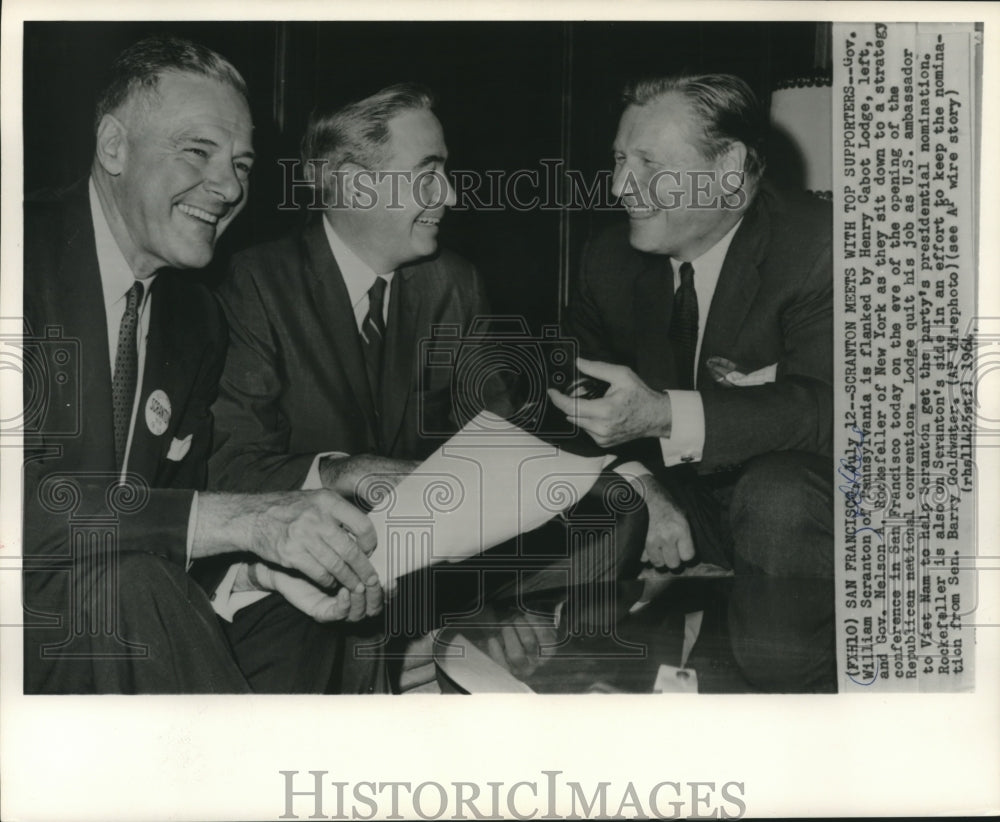 1964 Press Photo Gov. William Scranton, Henry Cabot Lodge & Nelson Rockefeller - Historic Images