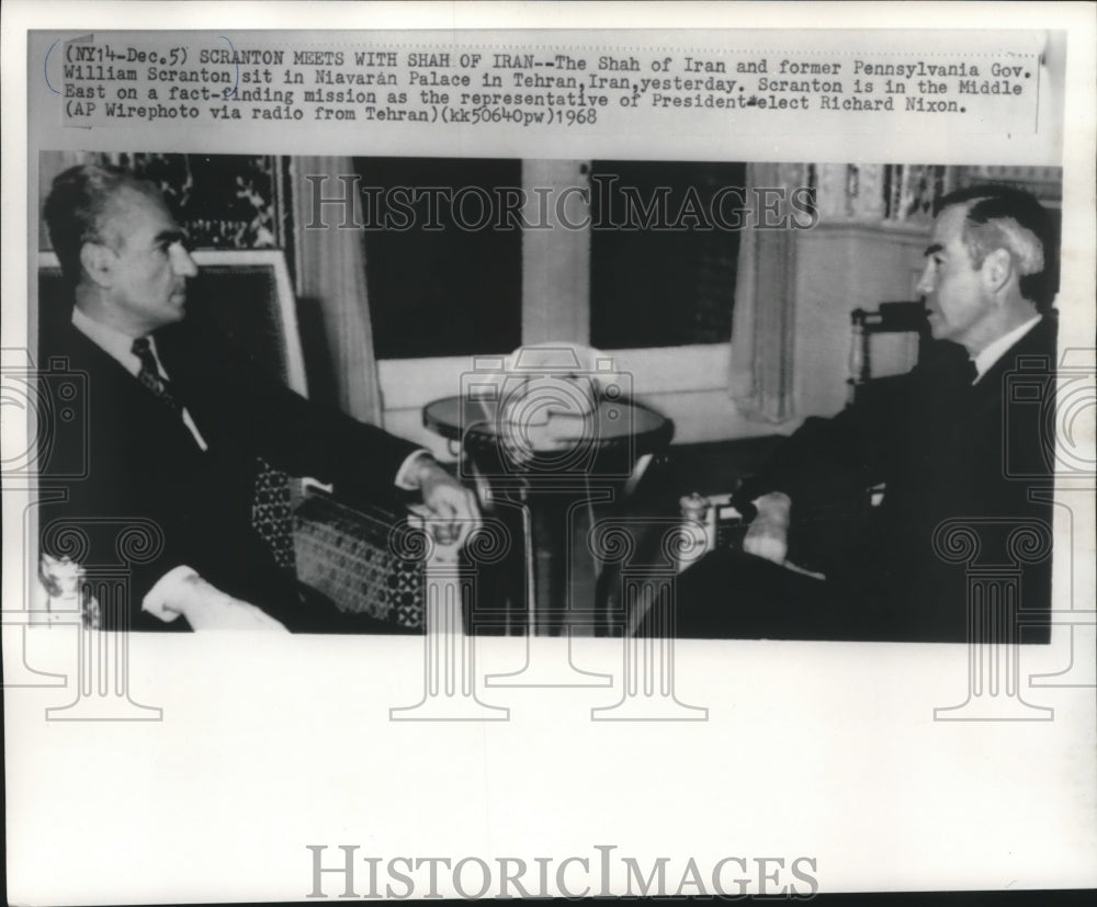 1968 Press Photo Former Pennsylvania Gov. William Scranton meets Shah of Iran - Historic Images