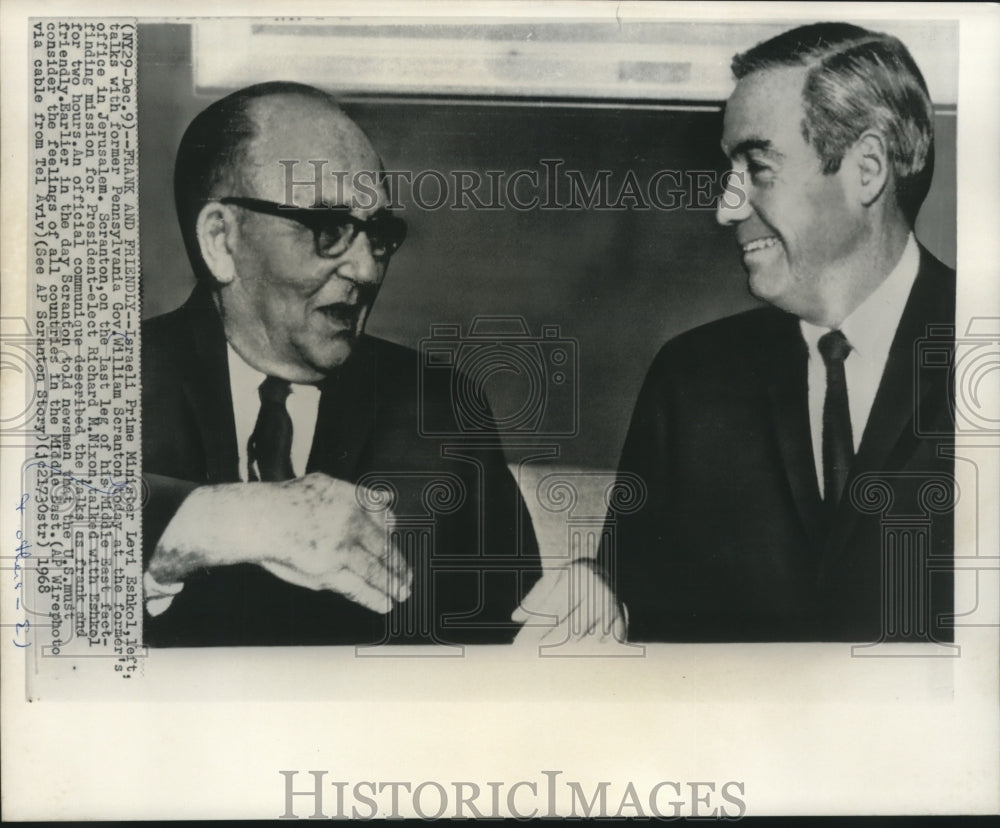 1968 Press Photo Former Gov. William Scranton with Israeli Prime Minister Eshkol - Historic Images