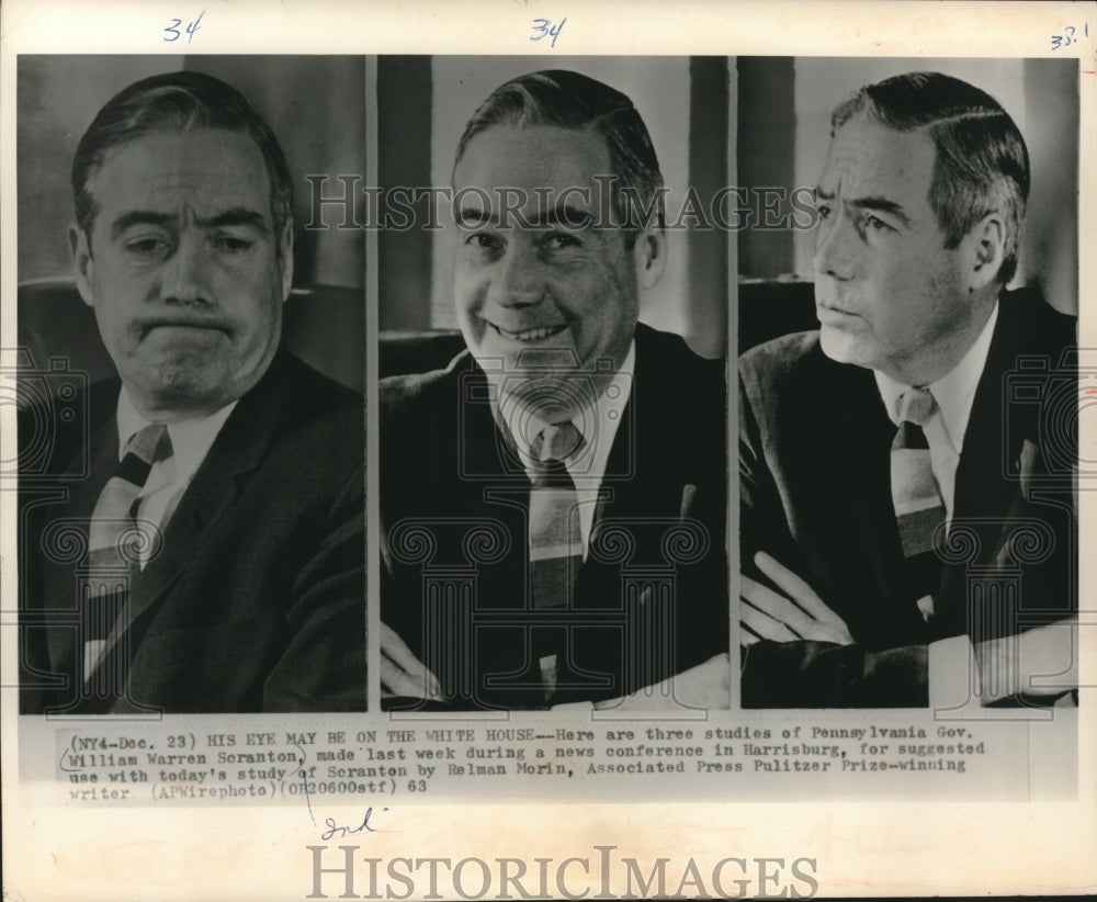1963 Press Photo Three Studies of Pennsylvania Governor William Warren Scranton - Historic Images
