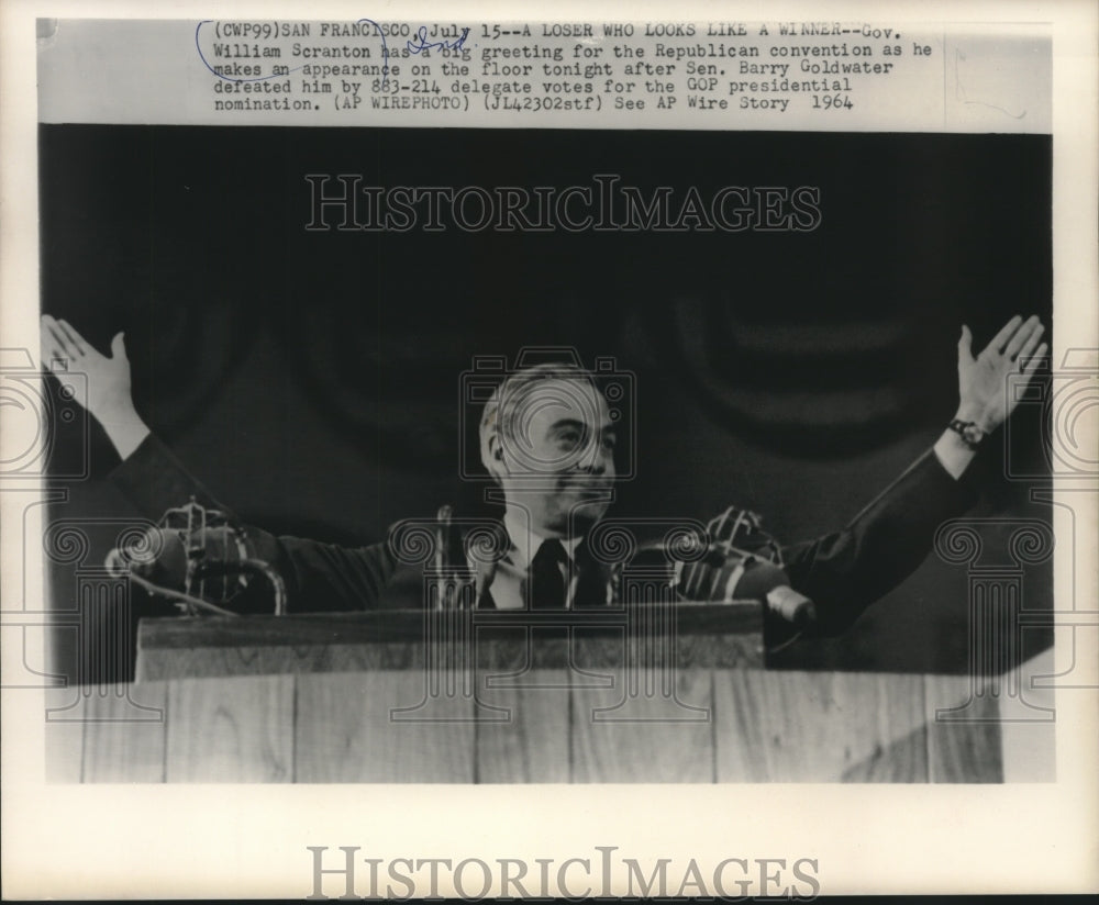 1964 Press Photo Governor William Scranton greets GOP convention after defeat-Historic Images