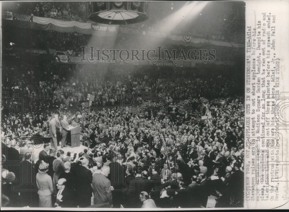 1956 Press Photo Crowd Applaud Adlai Stevenson at Madison Square Garden - Historic Images