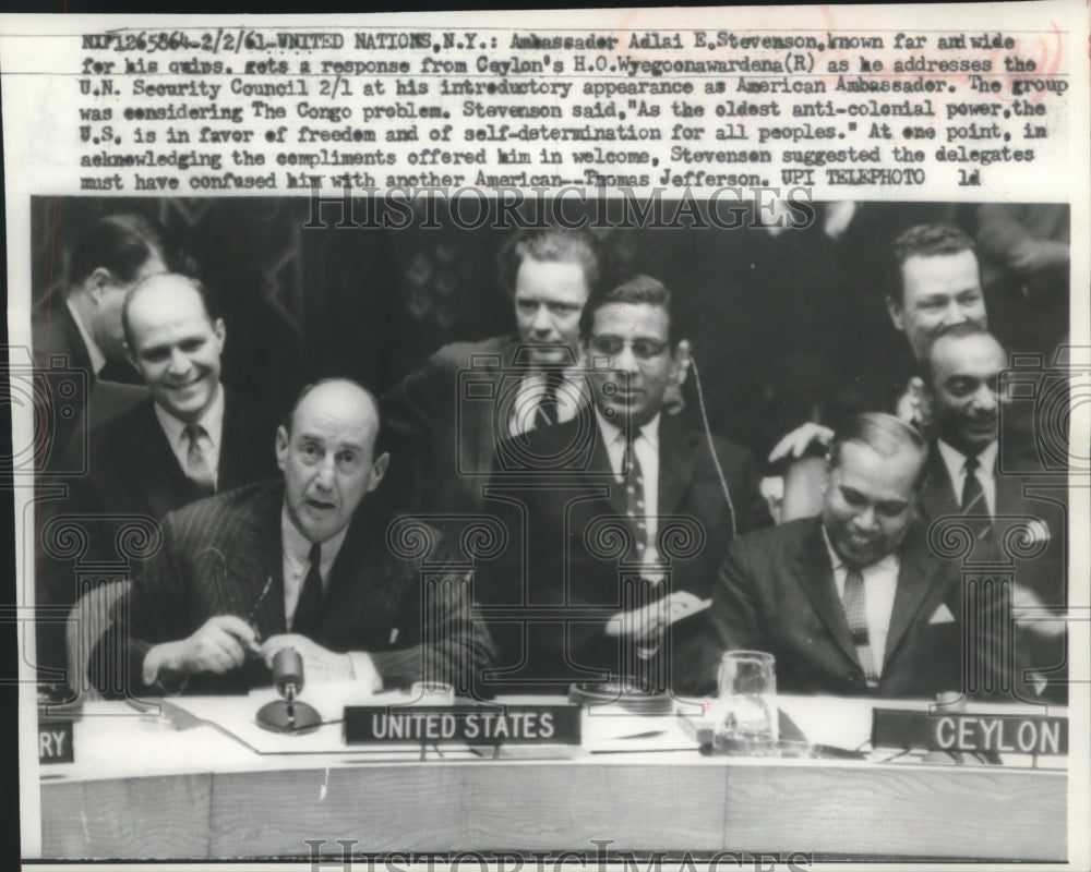 1961 Press Photo Ambassador Adlai E. Stevenson addresses UN Security Council-Historic Images