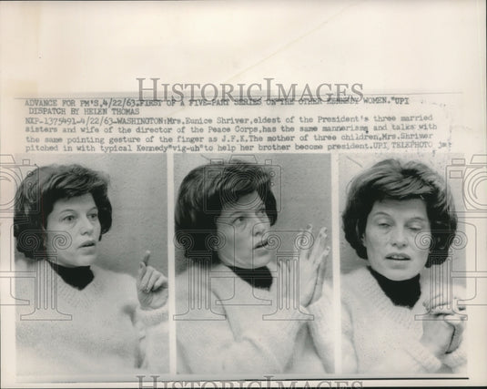 1963 Press Photo Mrs. Eunice Shriver, JFK's sister & Peace Corps director's wife-Historic Images
