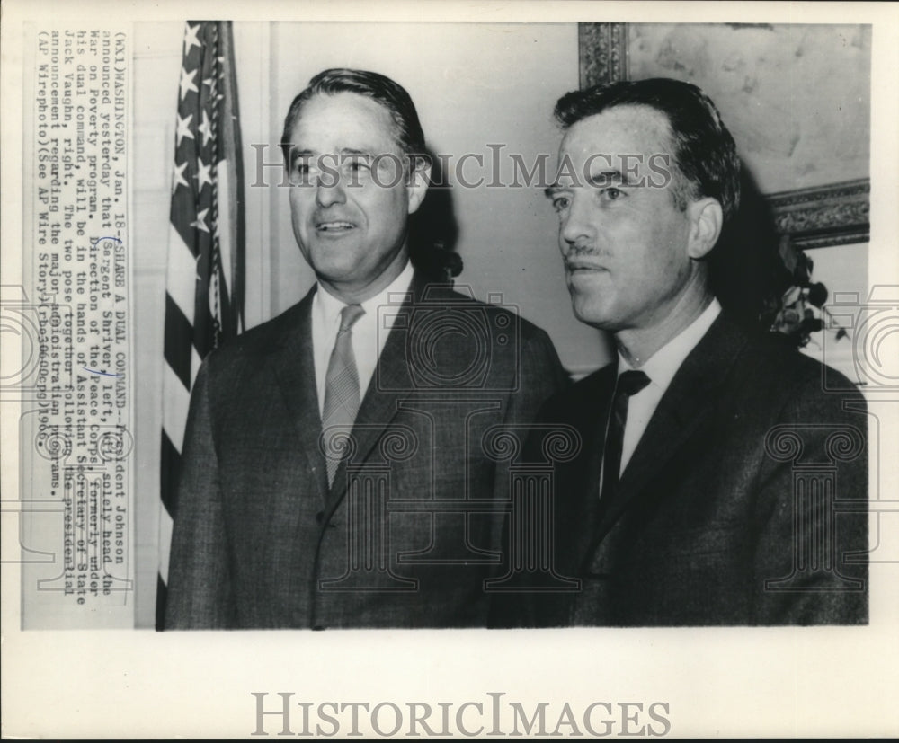 1966, Sargent Shriver and Jack Vaughn after presidential announcement - Historic Images