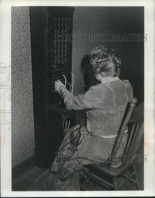 1988, An operator at Stonefield Village's 1890 telephone switchboard - Historic Images