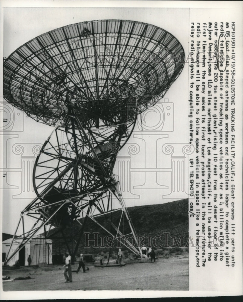 1958, Giant radio telescope construction in Mojave Desert, California - Historic Images