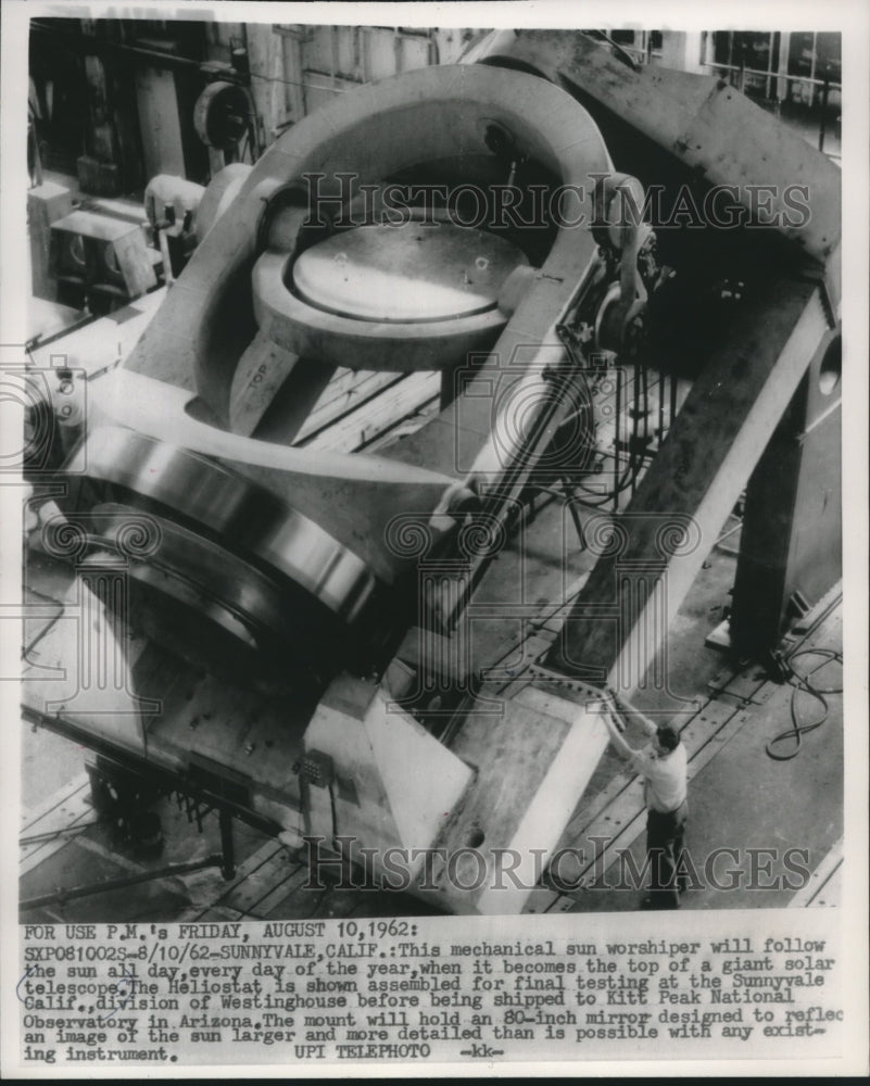1962 A giant solar telescope, the Heliostat, ready for final testing-Historic Images