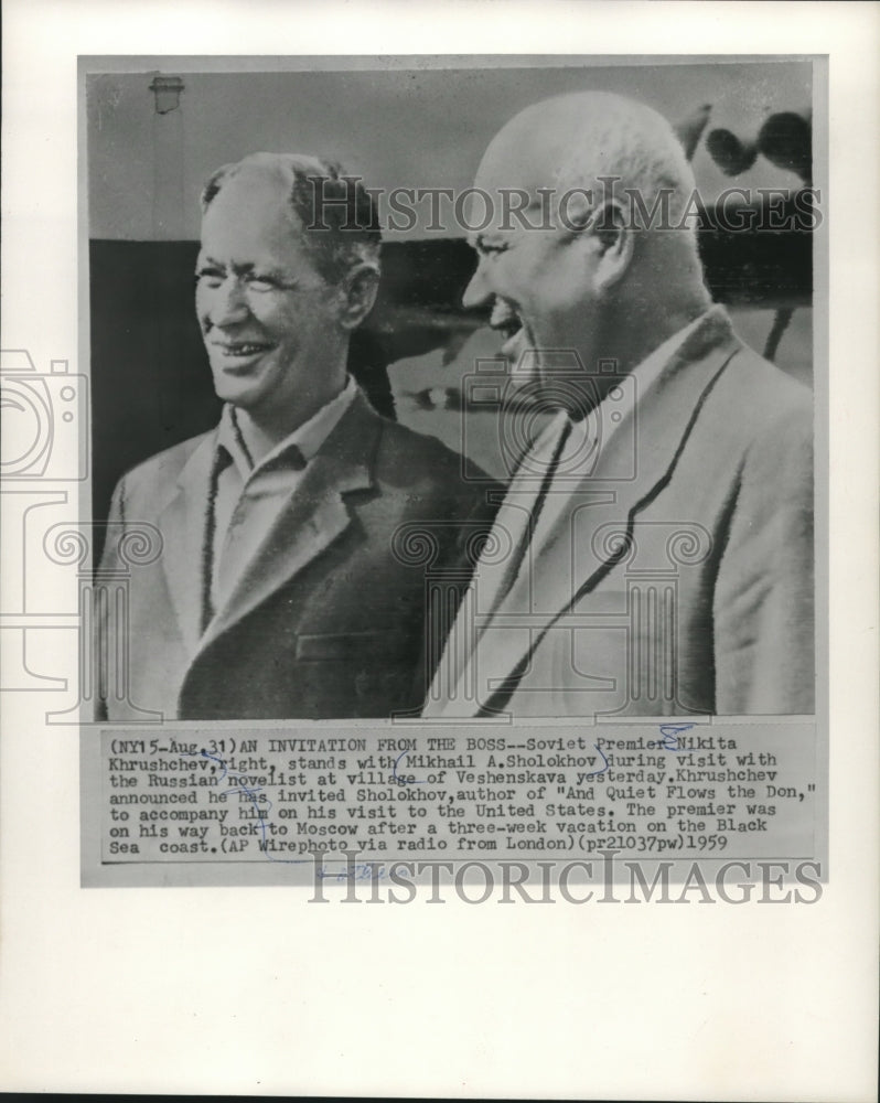 1959 Press Photo Nikita Khrushchev With Mikhail A. Sholokhov in Russia - Historic Images