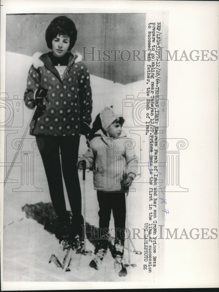 1964, Empress Farah of Iran and Son Crown Prince Reza Go Skiing - Historic Images