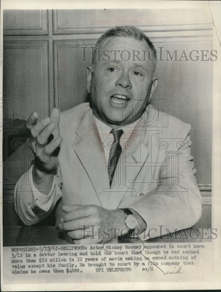 1961 Press Photo Mickey Rooney at court in Hollywood for debts - mjc04483 - Historic Images