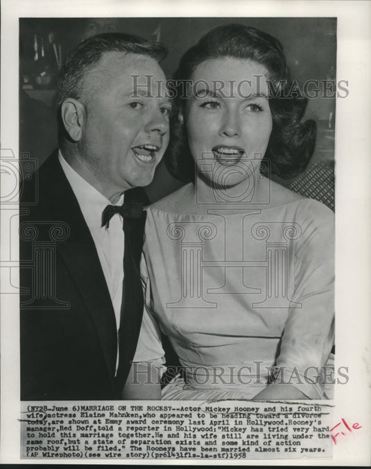 1958 Press Photo Mickey Rooney With Fourth Wife Elaine Mahnken - mjc04526 - Historic Images