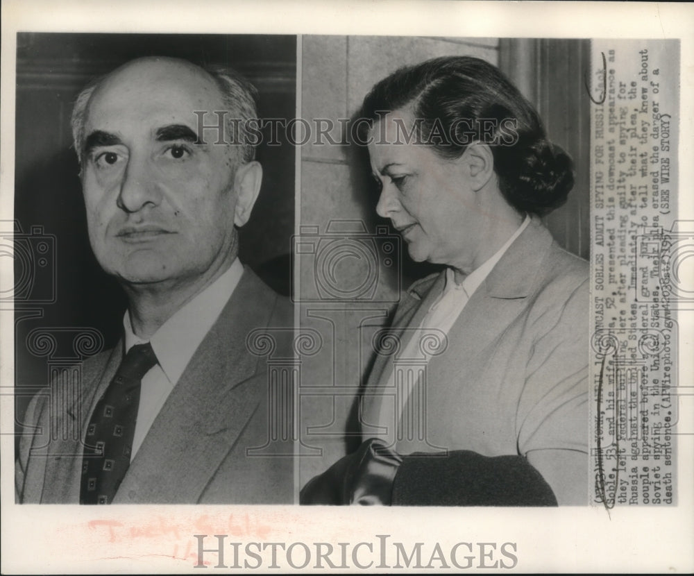1957, Jack Soble and his wife, admit to spying for Russia in court. - Historic Images