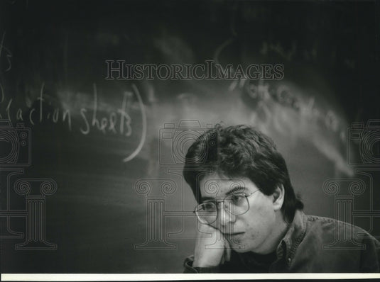1984, Senior Dan Kozlow listens to Kurt Luedke, coach at Slinger High - Historic Images