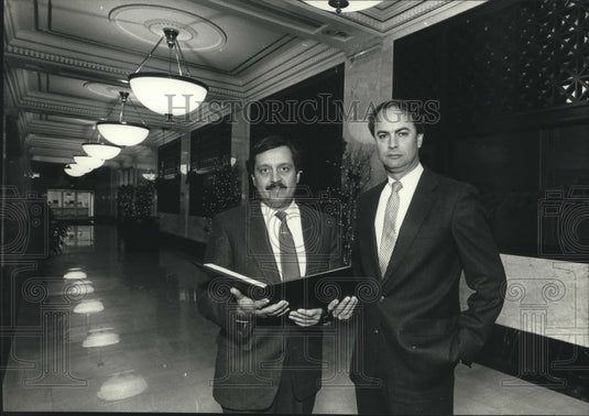 1989, Jerry Sobczak and Sam Eppstein in remodeled lobby - mjc04740 - Historic Images