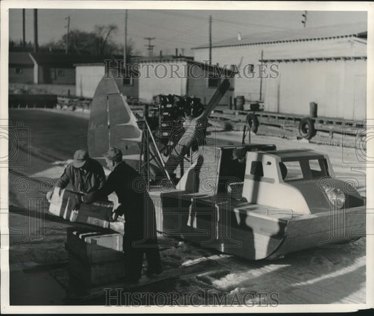 1956 Boxes of fish unloaded at Bayfield from the Russell sled - Historic Images