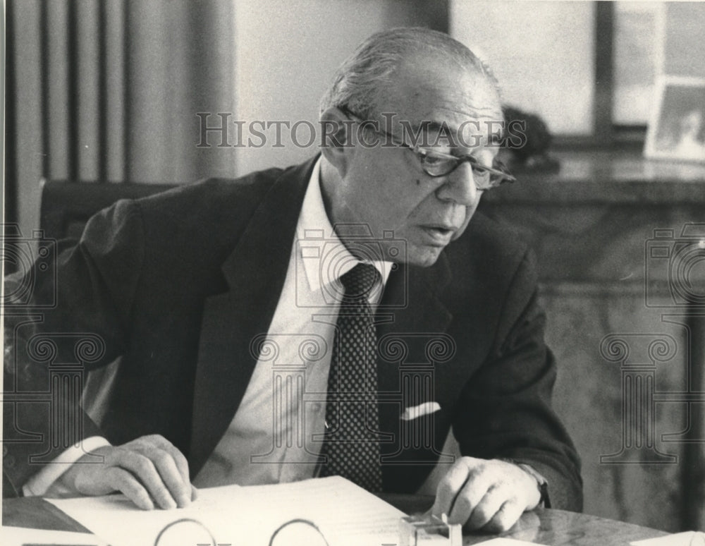 Press Photo Richard Rodgers works at his desk in New York, with a musical score - Historic Images