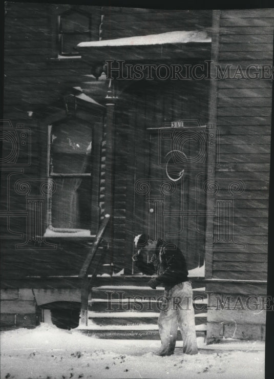1958, Wisconsin- Man Walking Against Wind in Milwaukee Snow Storm - Historic Images