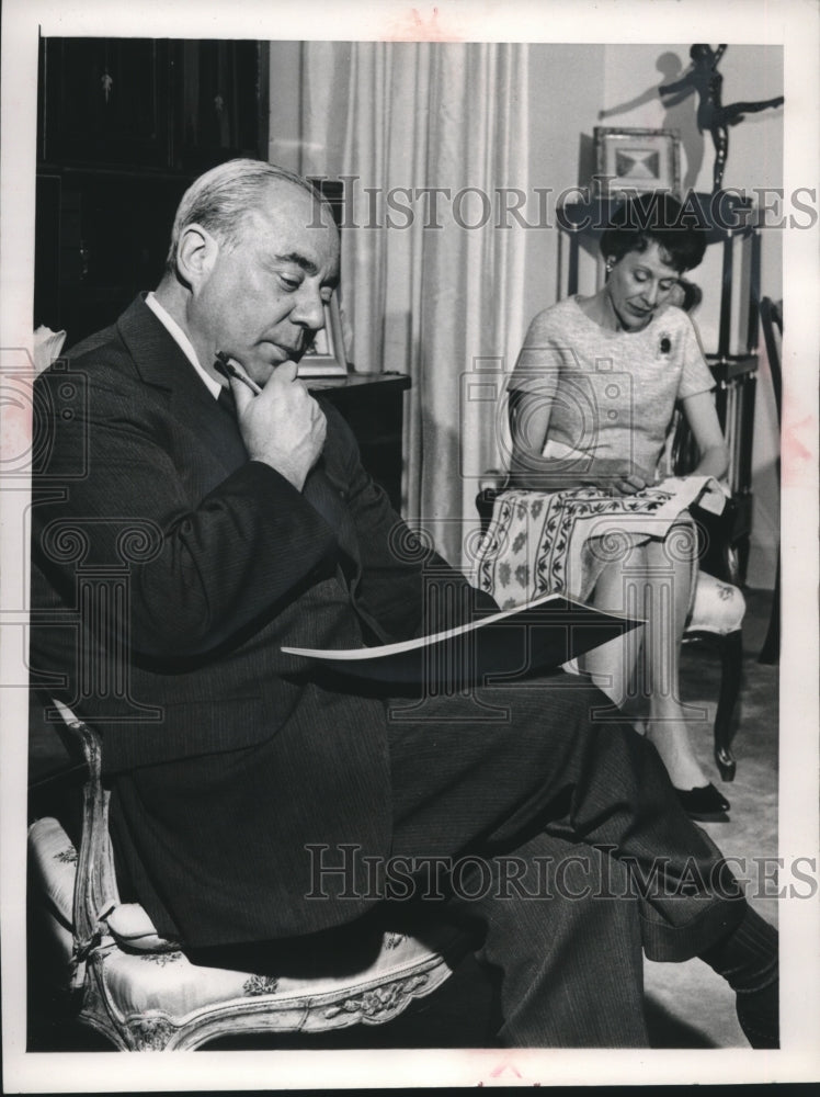 1966 Press Photo Richard Rodgers working on composition next to wife, New York. - Historic Images