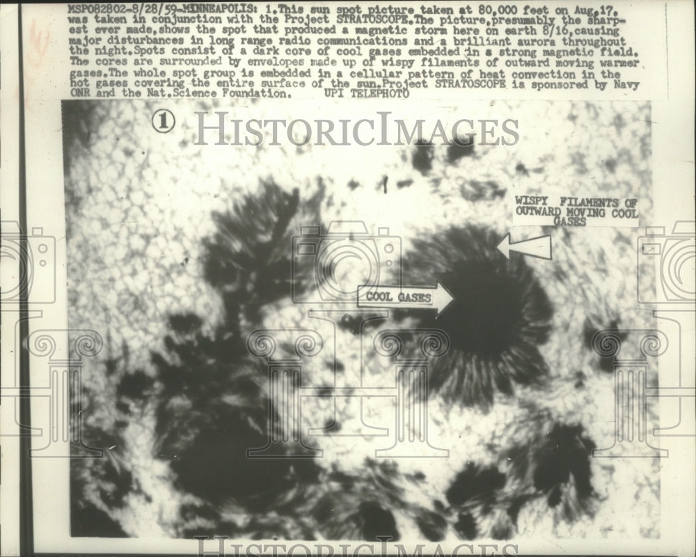 1959, Sun spot photograph taken through Project Stratoscope - Historic Images