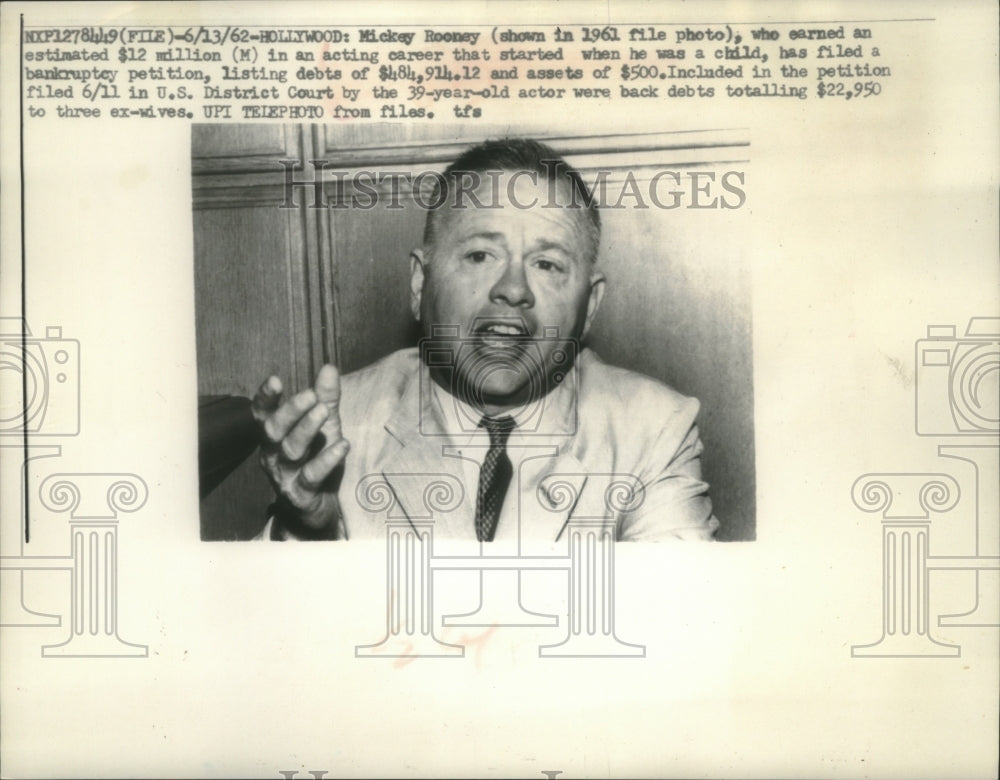 1962 Press Photo Mickey Rooney, Hollywood - mjc05051 - Historic Images