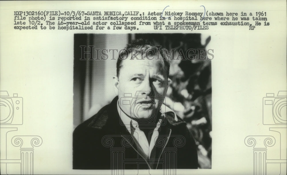 1967 Press Photo Mickey Rooney, file photo, Santa Monica California - mjc05052 - Historic Images