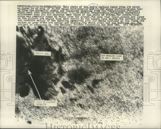 1959 Photo of the sun's surface from 15.5 miles up - Historic Images