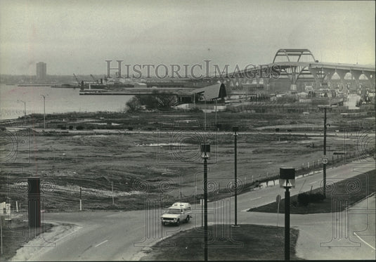 1980 Aerial view of 10-acre park being renovated for Summerfest - Historic Images