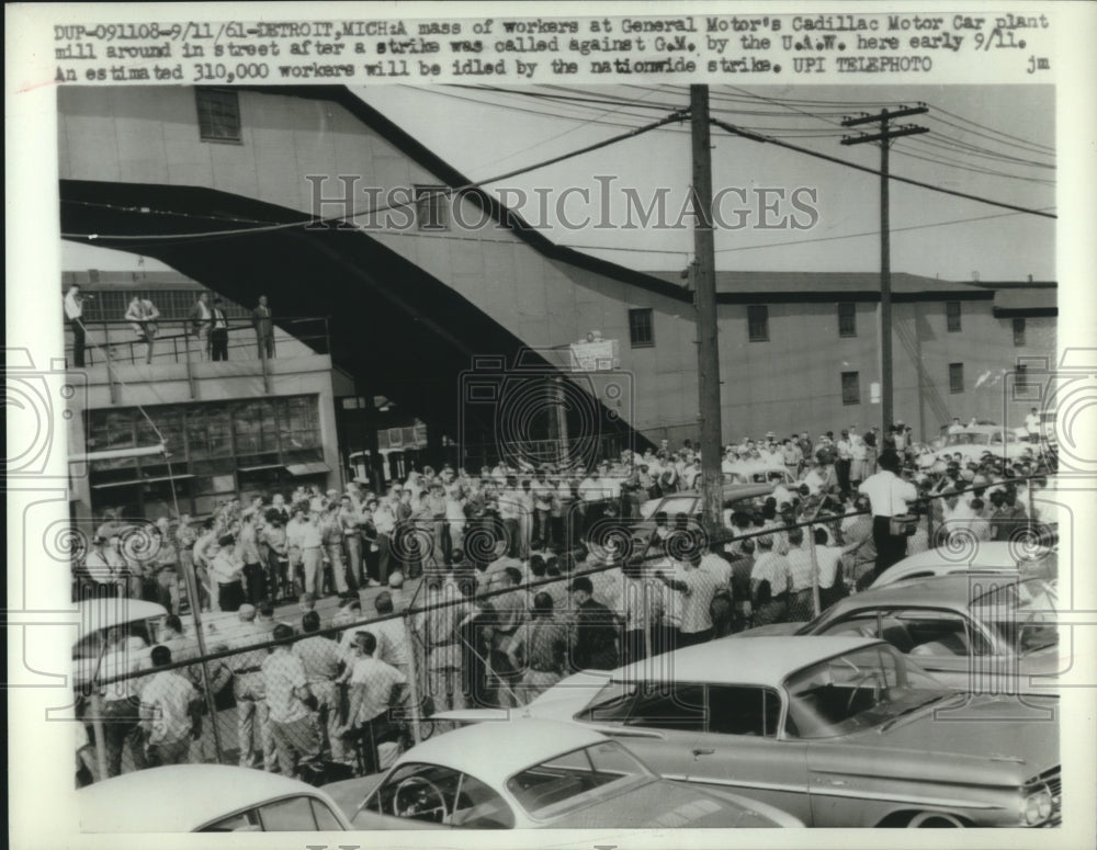 1961, General Motors workers after a strike was called, Michigan - Historic Images
