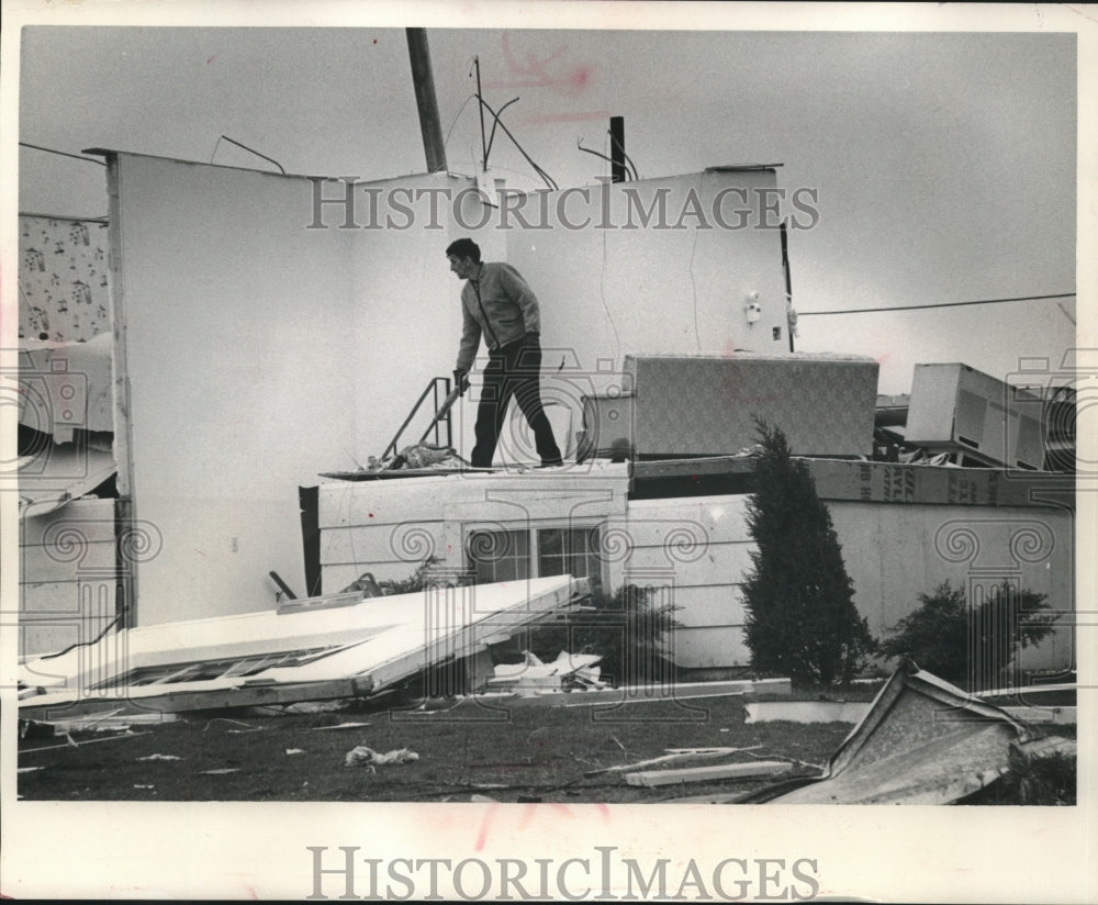 1967, Belvider, Illinois residents return to storm damaged homes - Historic Images