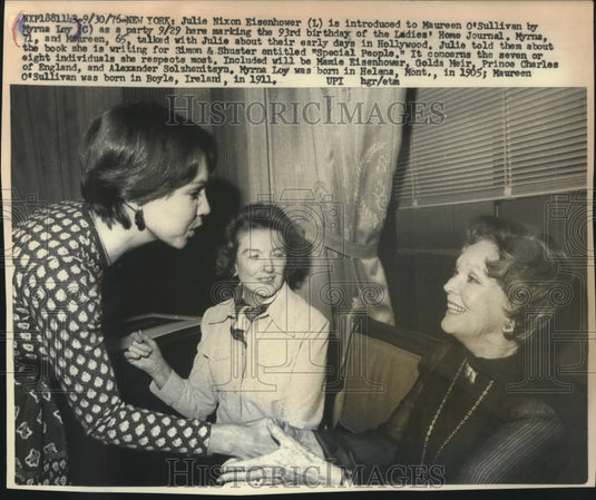 1976, Julie Nixon Eisenhower meets Maureen O'Sullivan with Myrna Loy - Historic Images