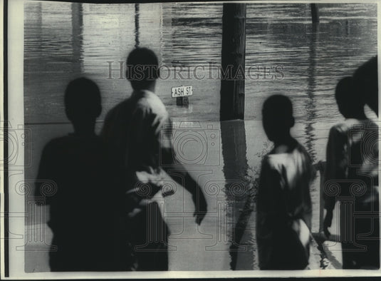 1969 Press Photo Youngsters watch James river rise in Richmond storm - mjc05287-Historic Images