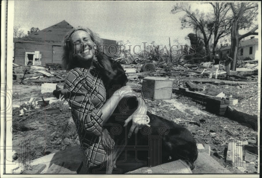 1969, Donna Bilyeu of Mississippi greeted by dog Dobie after storm - Historic Images