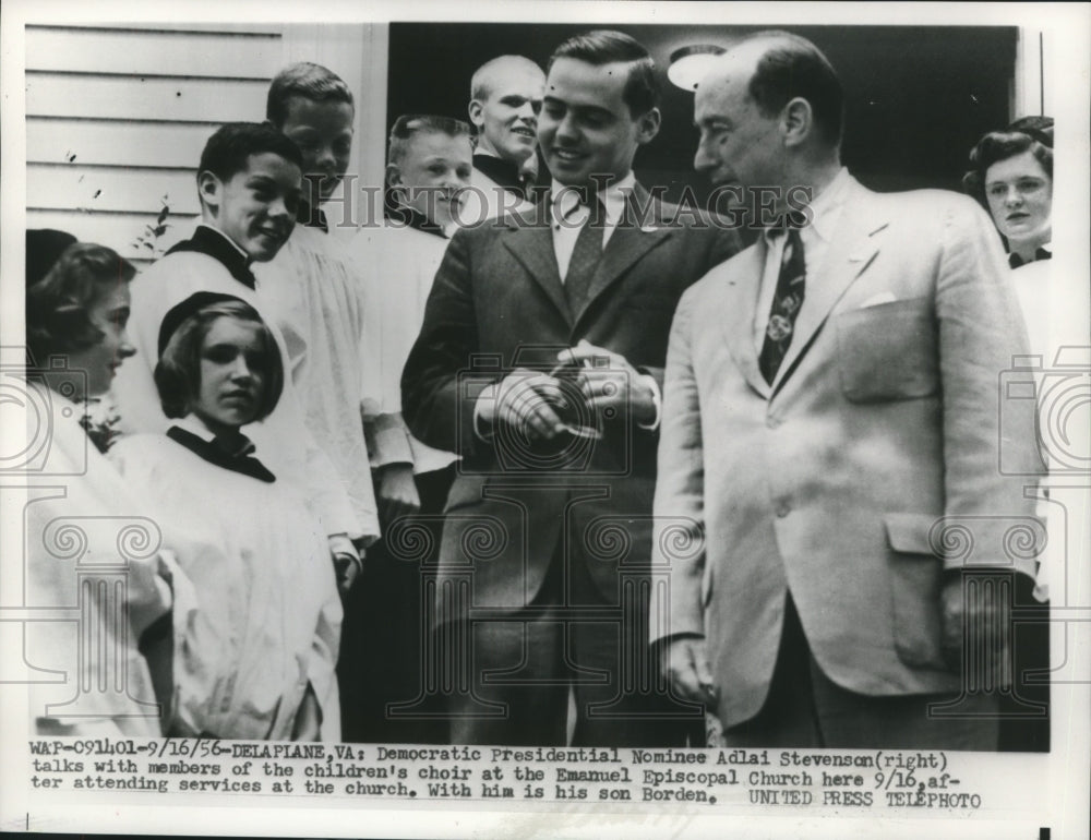 1956, Presidential Nominee Adlai Stevenson talks to children&#39;s choir - Historic Images