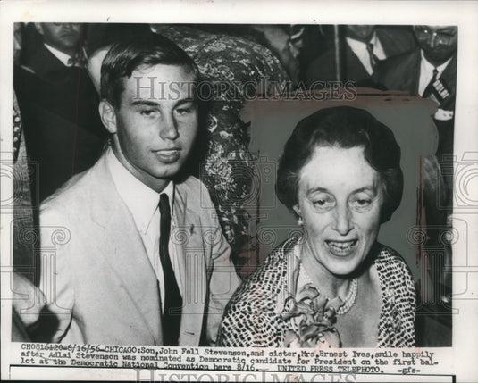 1956, Adlai Stevenson's son John Fell and sister, Mrs. Ernest Ives - Historic Images