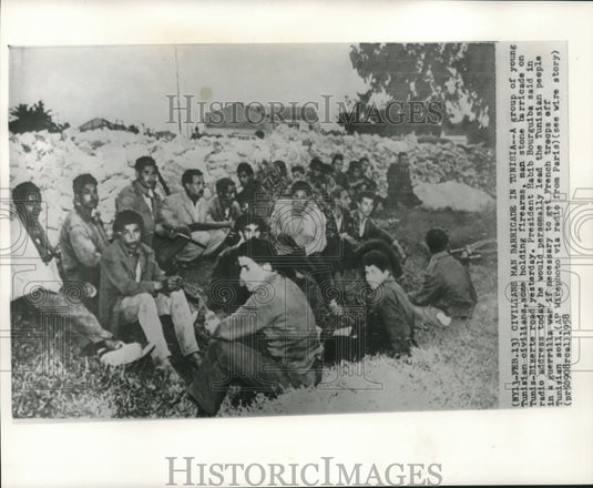 1958, Young Tunisian civilians guard roads against French troops - Historic Images