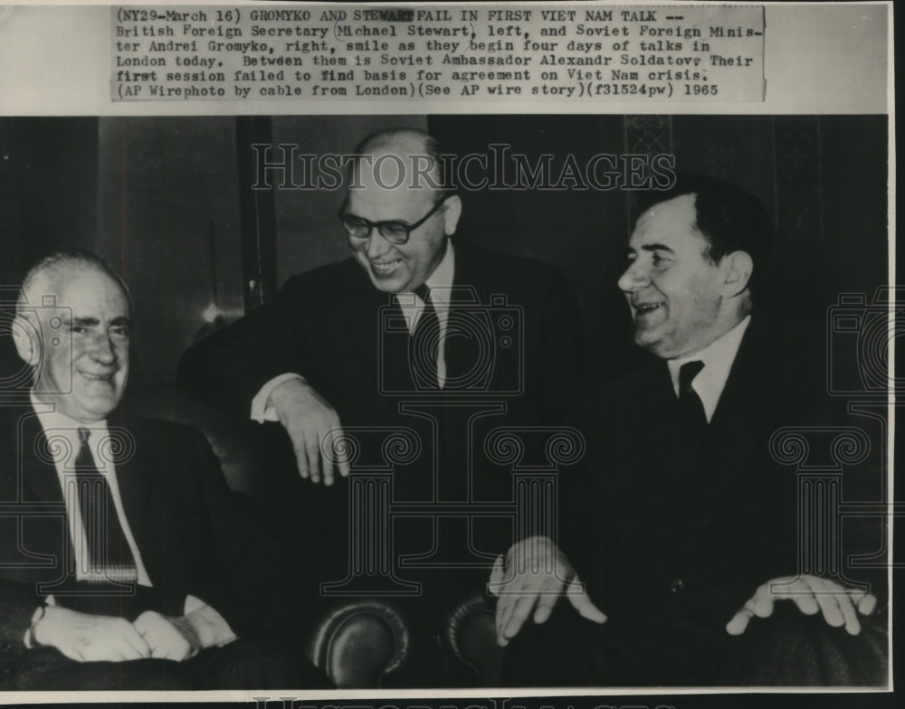 1965 Press Photo Stewart, Gromyko, Soldatovr in discussions on Vietnam London-Historic Images
