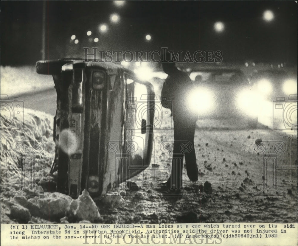 1982 accident on interstate caused by snow on the road Brookfield WI - Historic Images
