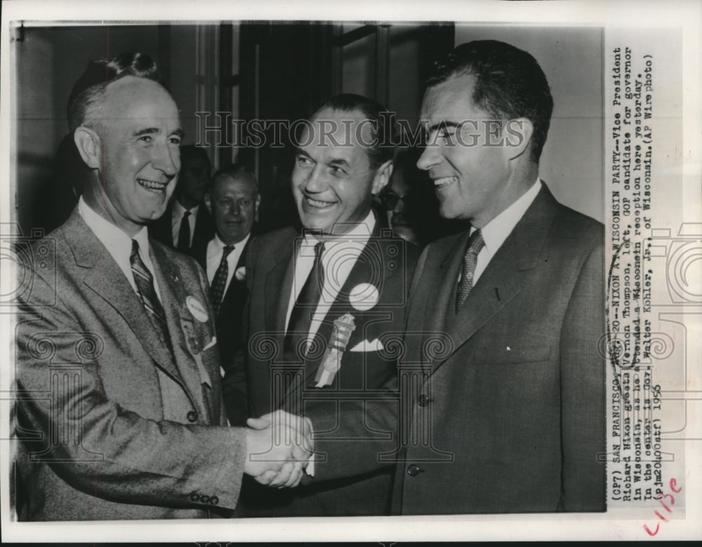 1956 Press Photo Vice President Richard Nixon, Vernon Thompson, Walter Kohler - Historic Images